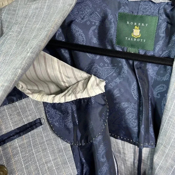 Robert Talbot Linen Blazer Men’s Medium Sports Coat 3 Buttons Blue with Stripes - Picture 7 of 9